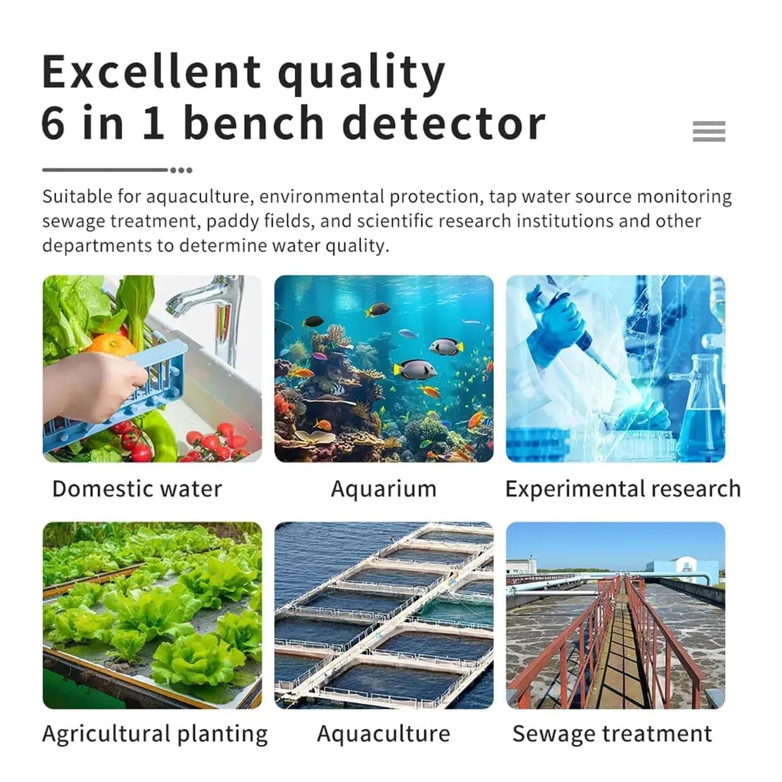 Tester di qualità dell'acqua – Misuratore di pH digitale 6 in 1 con funzione di compensazione della temperatura e risparmio dati per acquario, laboratorio, pesca e uso agricolo