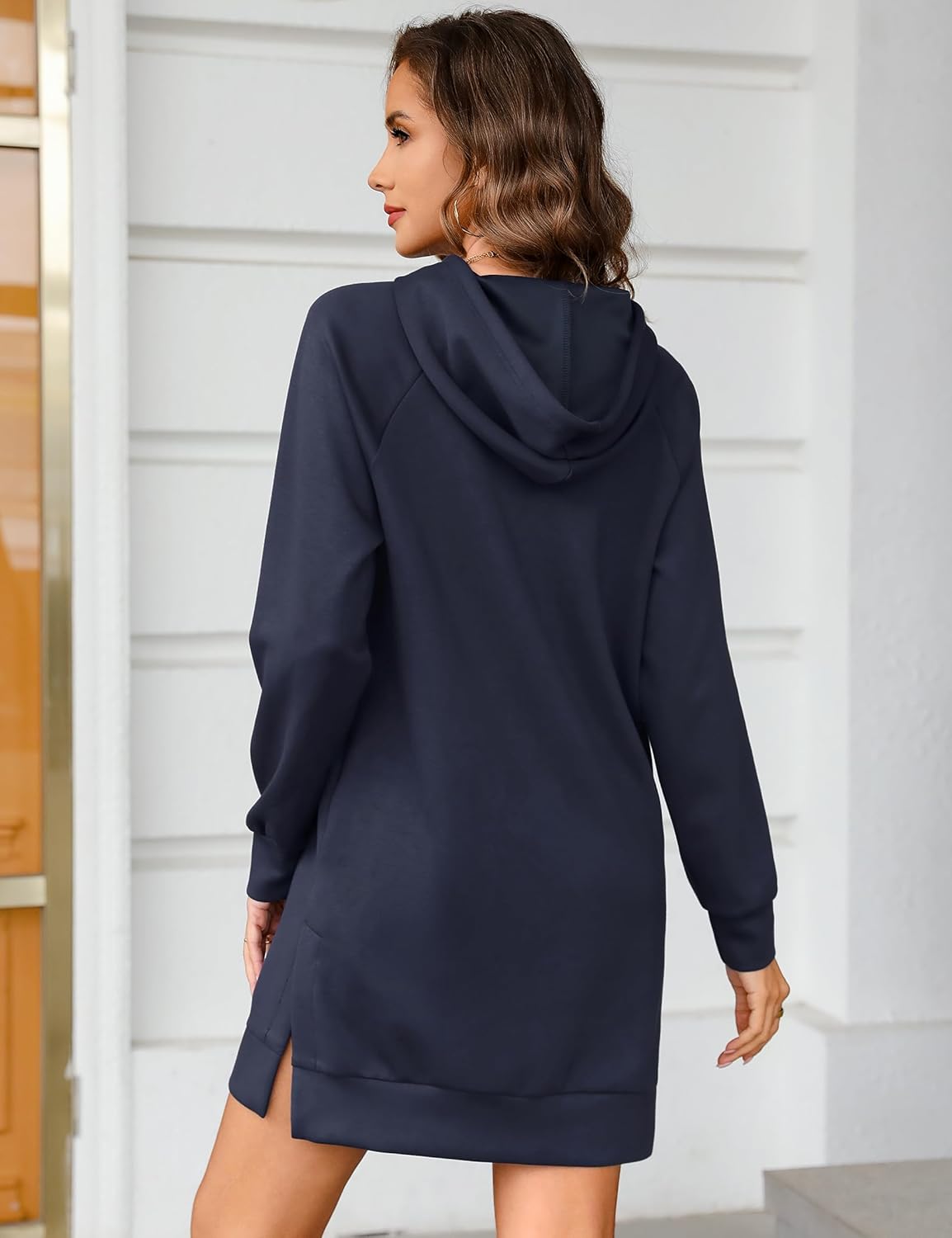 Quenteen Hoodie Dress for Women Sweatshirt Dress Oversized Casual Split Hem 2025 Fall Winter Pullover Dresses with Pockets - Image 4