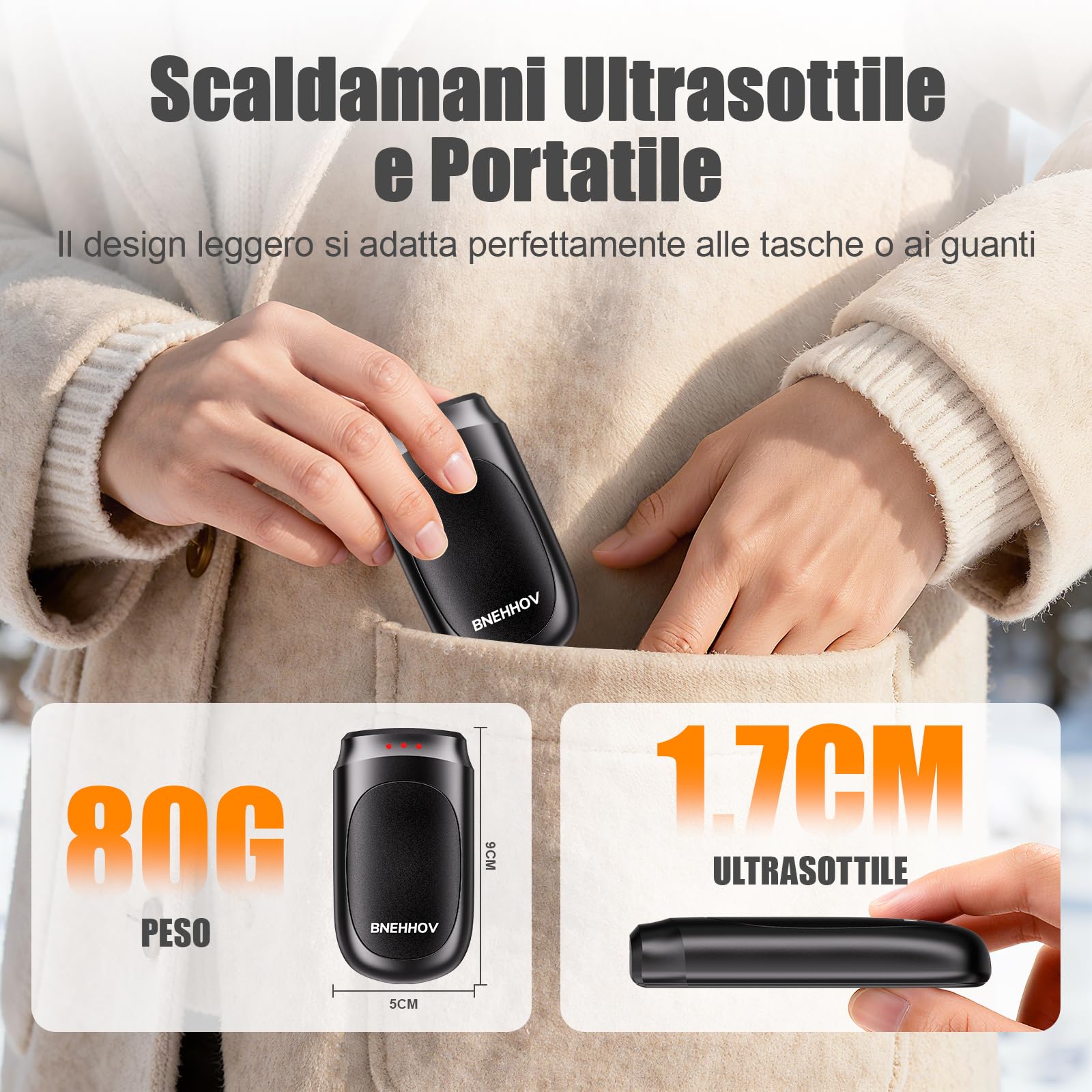 BNEHHOV Scaldamani Ricaricabile Magnetico 2 in 1, Scalda Mani Elettrico Portatile 6000 mAh, Scalda Mani Tascabile, Scaldamani Riutilizzabile con 3 Livelli per attività all'aperto, Regali Invernali