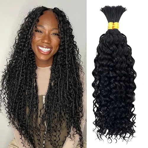 Human Braiding Hair for Boho Braids Deep Wave Bulk Human Hair 100g 20 Inch 12A Knotless Boho Braiding Curly (Black, 20inch)