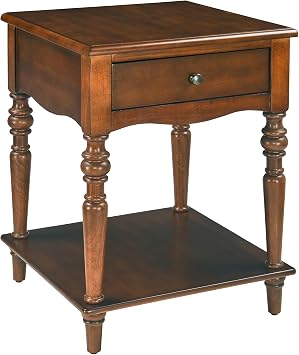 LEEMTORIG Solid Wood End Table with Storage Drawer, Square 2-Tier Bedside Table Nightstand for Living Room Bedroom, Easy Assembly, 18.9x18.9x24 inches, Caramel Brown BZ-C008-DR