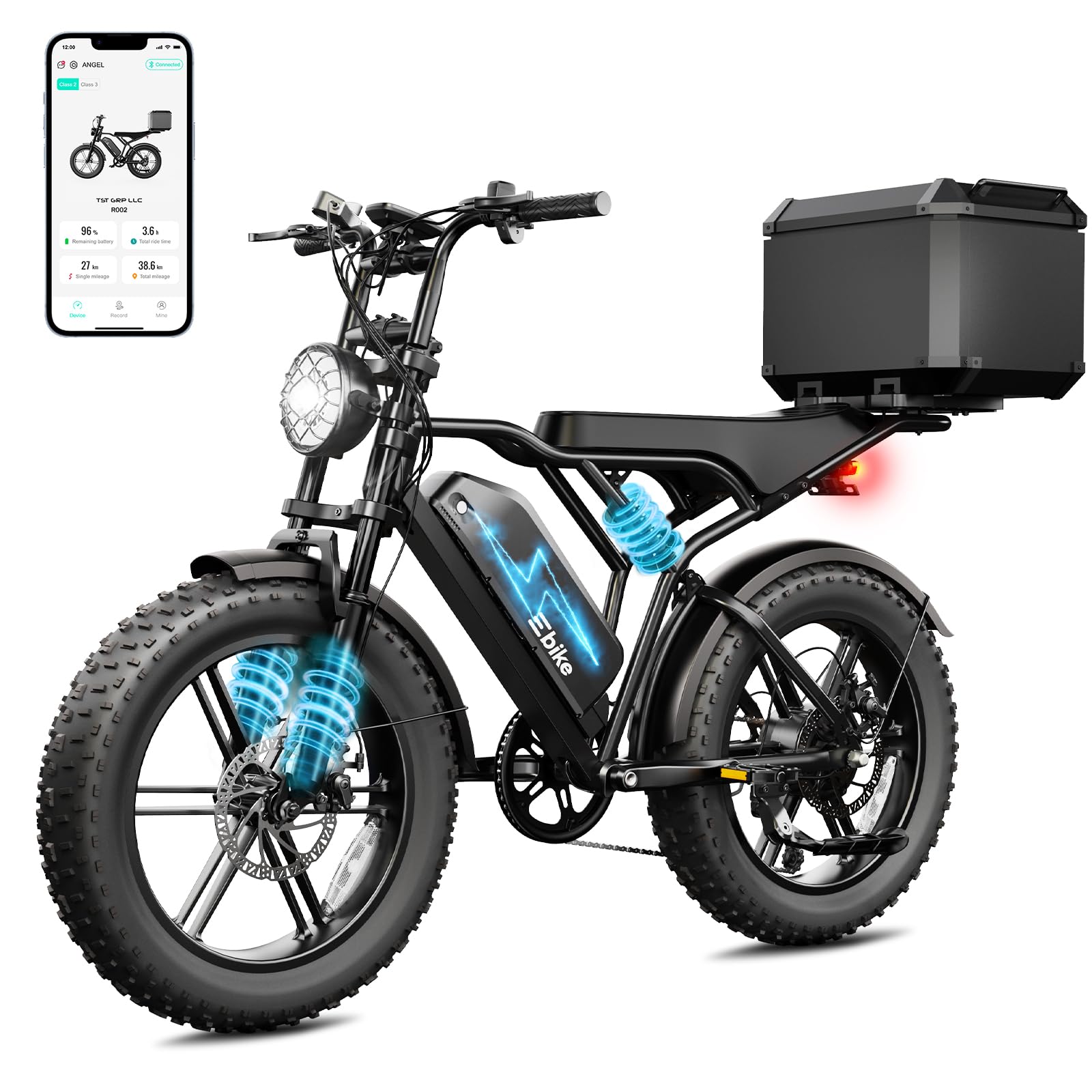 TST Electric Bike for Adults 1500W Peak 20" Fat Tire All-Terrain E-Bike 60/110 Miles Electric Dirt Bike - 48V 15/25 AH Battery Tested to UL 2849 Powered Electric Bicycle