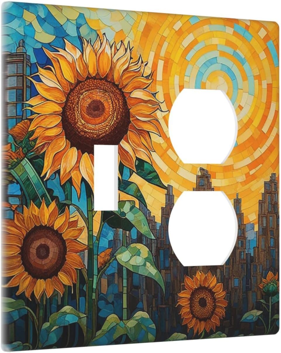 Abstract Sunflower Graffiti Floral Paint Art Flower Wallplates 1 Toggle 1 Duplex Electrical Gfci Faceplate Decorative Light Switch Covers Switch Plate for Bedroom Living Room Decor