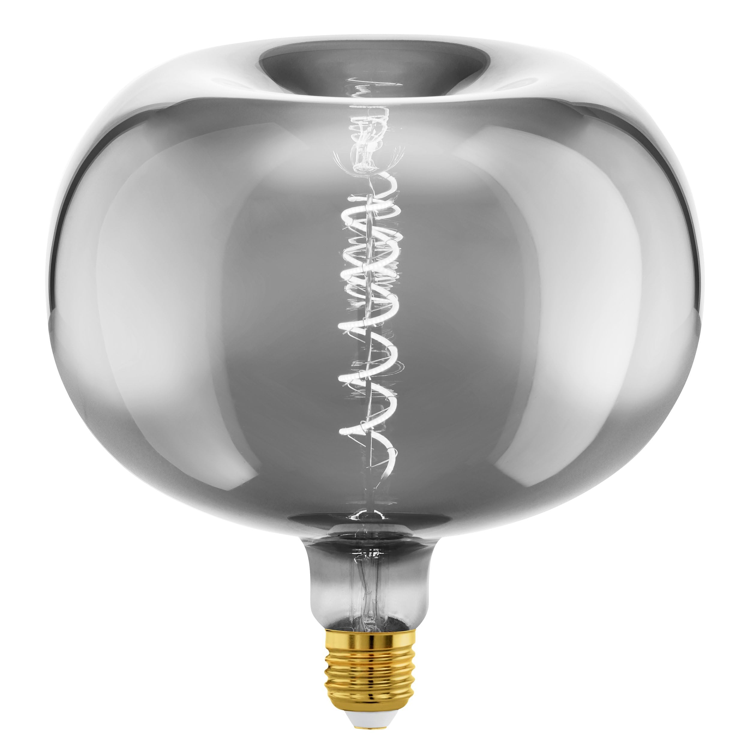 Eglo Smoked Glass Dimmable E27 Led Big Size, Apple Shape, Vintage Spiral Filament Light Bulb, Extra-Large Edison Lamp For Retro Lighting, 4 Watt, 50 Lumen, Warm White Glow, Chrome Vaporized, 2200K, Ø 9"