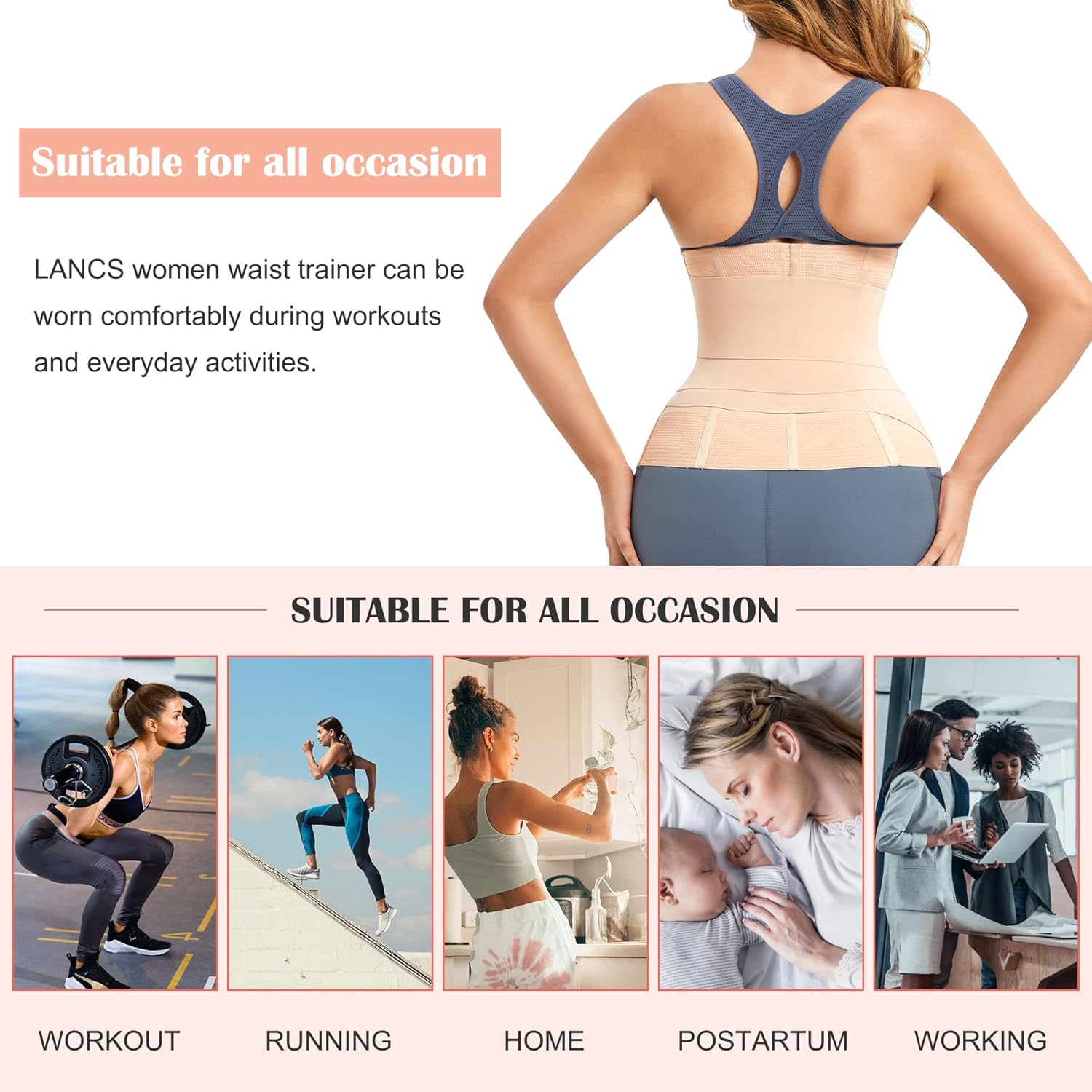 Miniatura 6 de LANCS Entrenador de cintura 2 en 1 para mujer, cintura de grasa del vientre inferior, faja moldeadora de cintura posparto