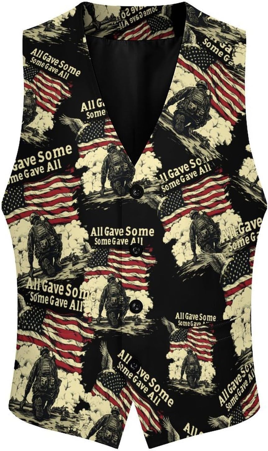 Memorial Day All Gave Some Some Gave All Suit Vest for Men Casual Business Tuxedo Slim Fit Suit Vests Lightweight Waistcoat