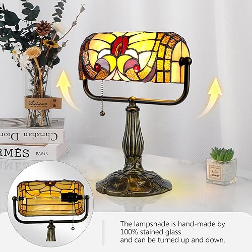 Miniatura 3 de Tiffany Bankers Lámpara de escritorio, estilo barroco, luz de piano de vitrales con bombilla LED, lámpara de escritorio Tiffany vintage para