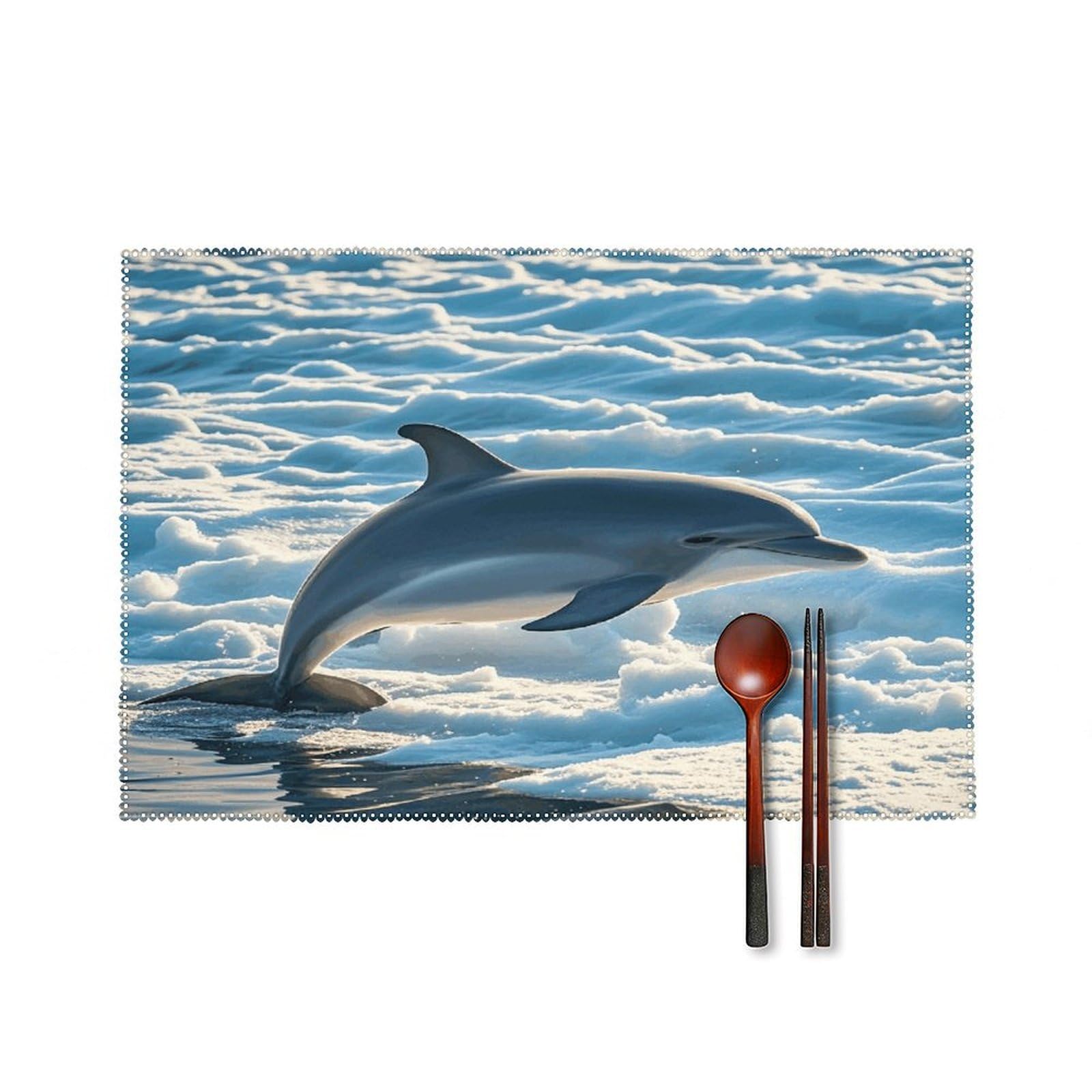 Winter The Dolphin Placemats Set of 6 Non-Slip Stain Resistant Indoor Outdoor Table Mat Washable Cloth Place Mat Fashion Kitchen Placemat for Dining Table Decoration 17.7x11.8 in