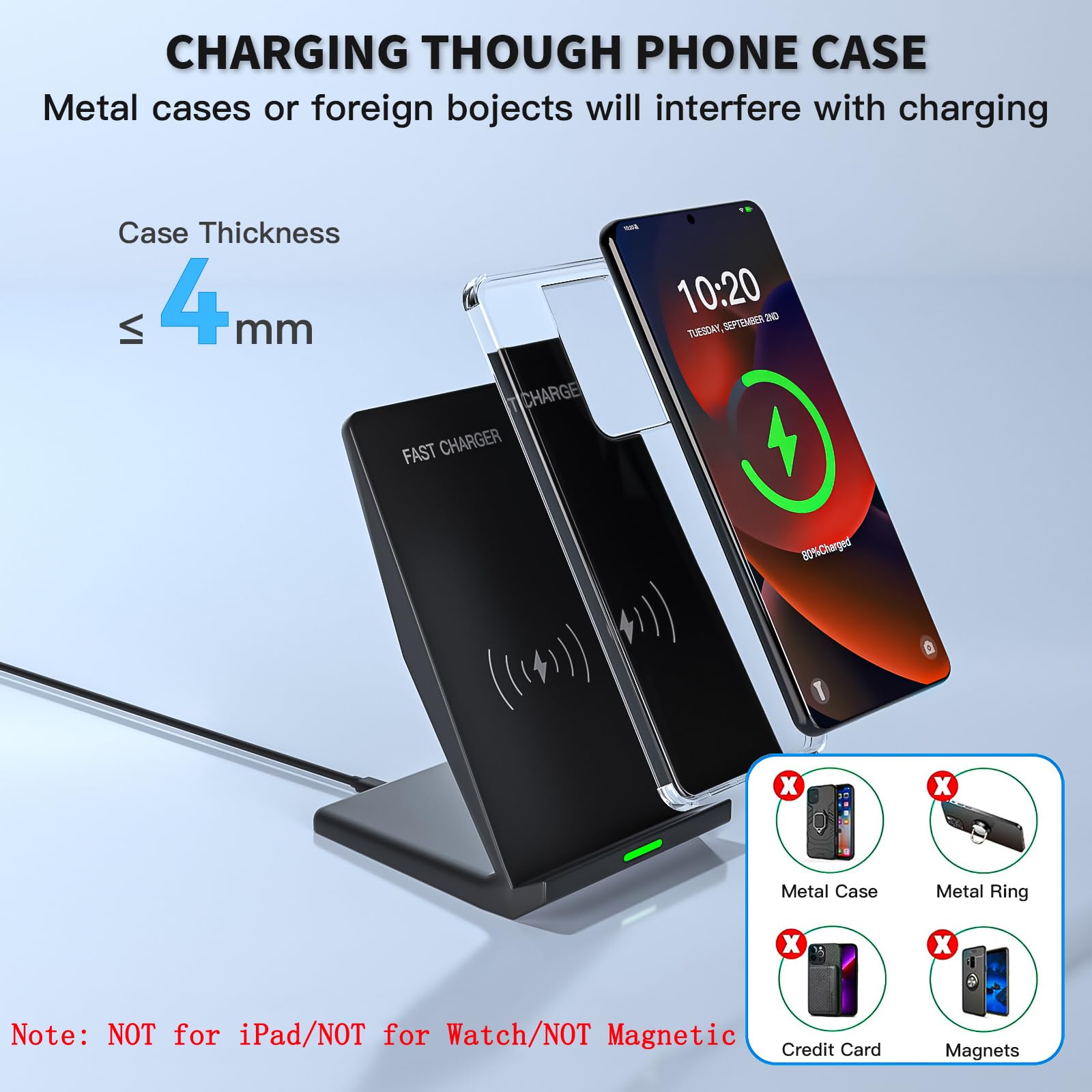 Rvelon Schnelles kabelloses Ladegerät, Computer Wireless Charging Stand mit 20W USB PD Adapter für Samsung Galaxy S25/S24/S23/S22/S21/Note 20, Pixel 8/7 Pro, für iPhone 17 Pro Max/17