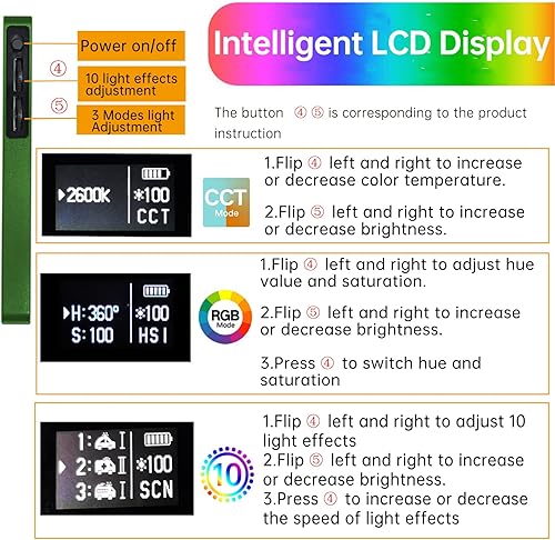 Miniatura 9 de Luz de cámara de video LED RGB, luces LED portátiles de iluminación de fotografía para cámaras, 8500K regulables 4000mAh luces de video fotográfico,