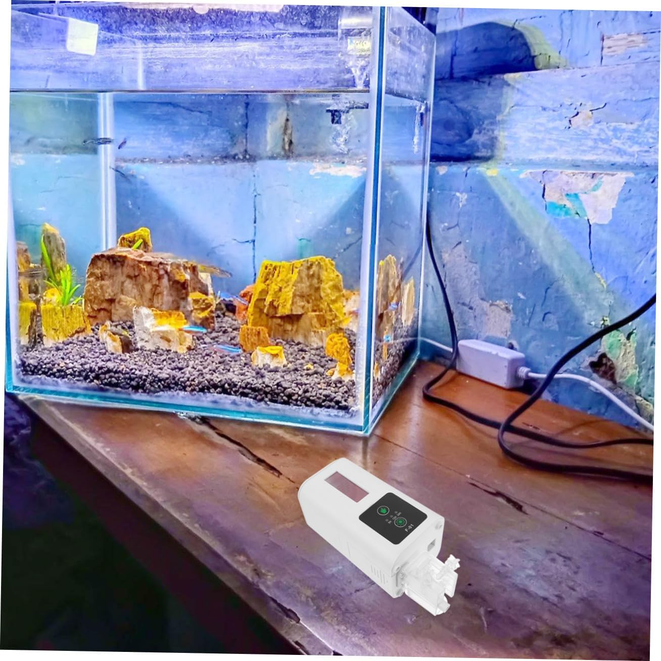 HOMSFOU Automatic Fish Tank Feeder with Intelligent Timer Aquarium Feeding Tool for Turtles and Fish for Vacation and Daily Use