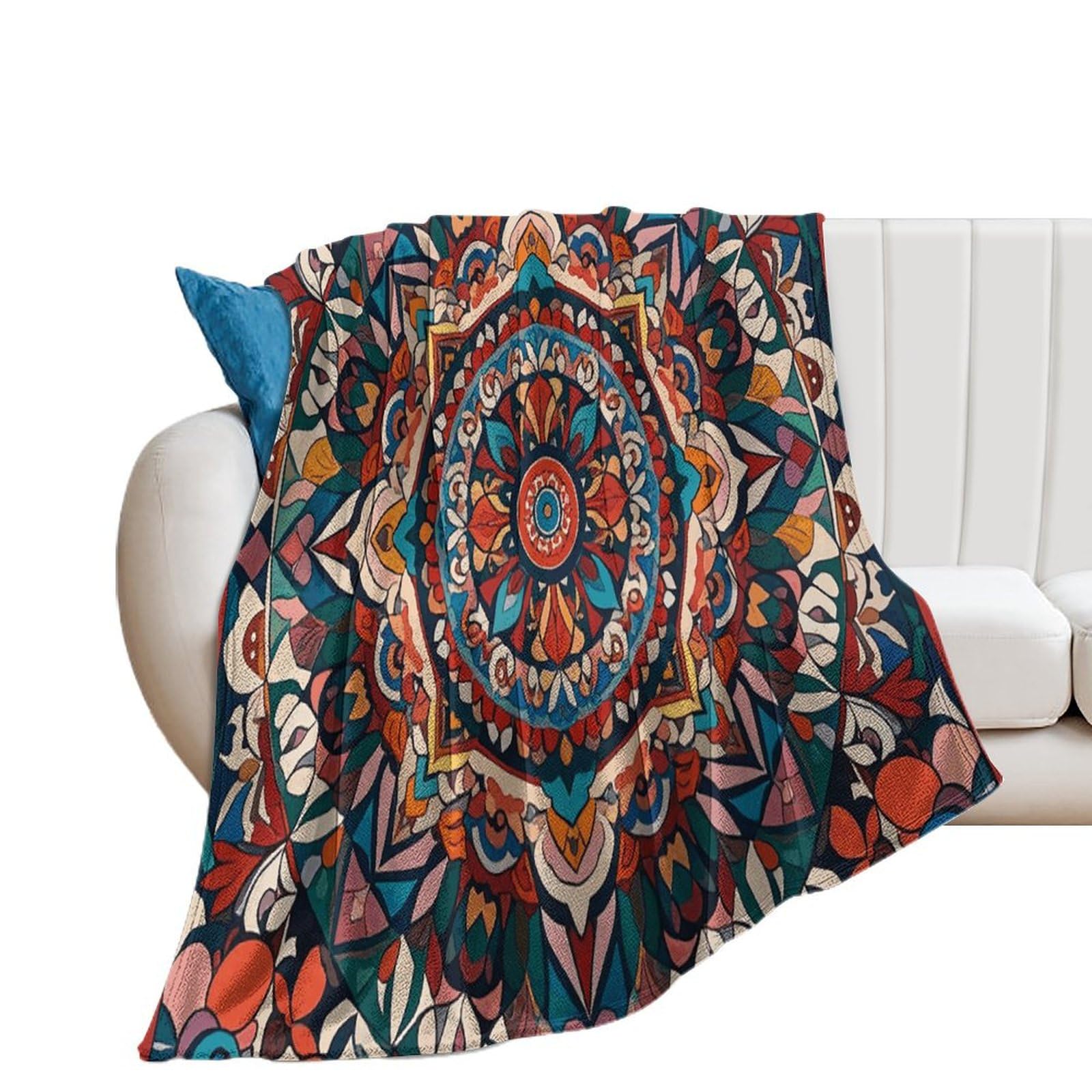 Couverture flanelle mandala 168x229 cm pour canapé et lit