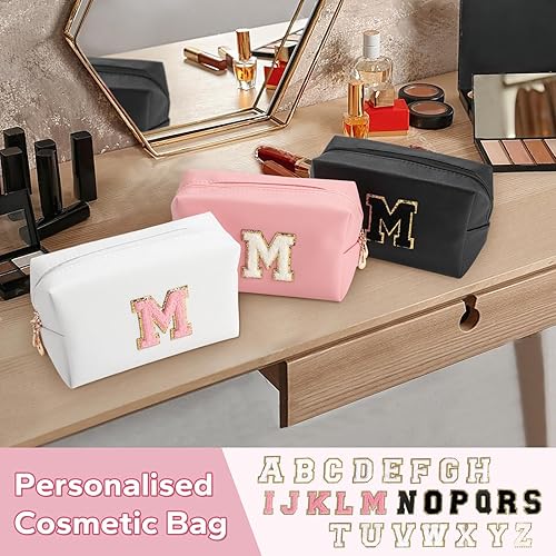 Miniatura 6 de Bolsa de maquillaje de viaje personalizada con inicial, pequeña y bonita, bolsa de cosméticos preparada, bolsa de maquillaje impermeable de