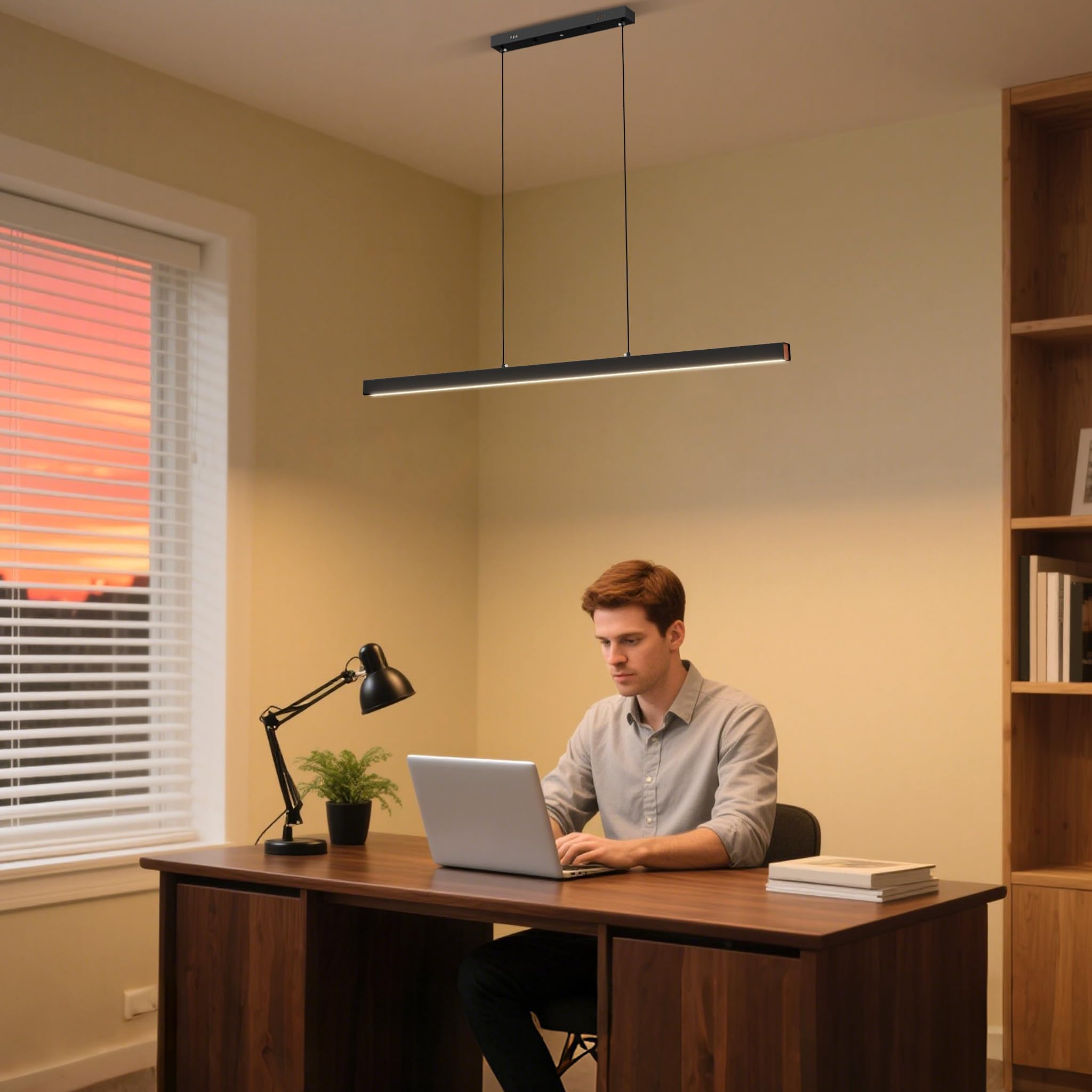 FIVMEN Hängelampe Pendelleuchte Esstisch 48W Esszimmerlampe Hängend Höhenverstellbar Moderne LED Hängeleuchte Schwarz Esstischlampe Dimmbar für Esszimmer Wohnzimmer Küche, 120cm