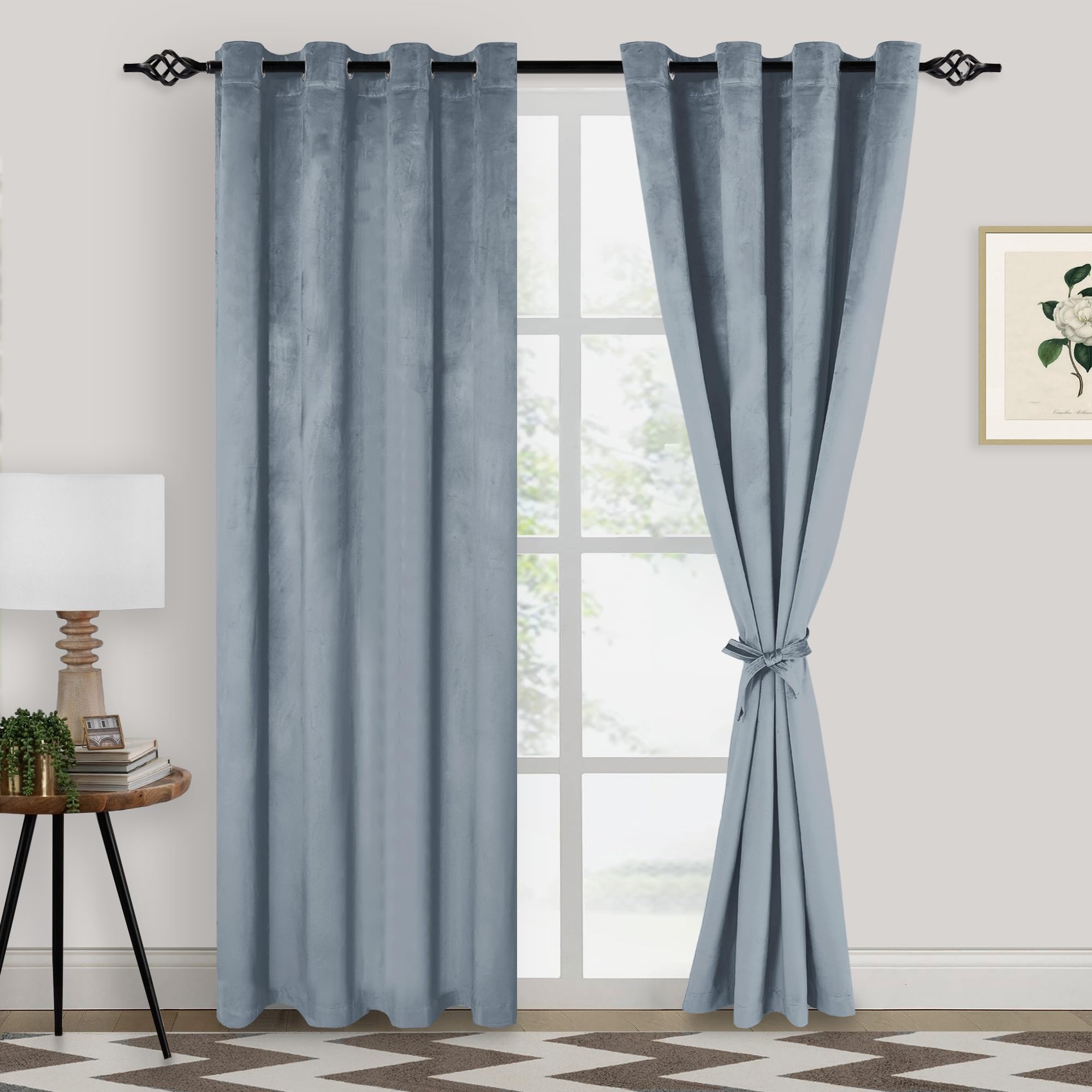 XWZO Light Blue Velvet Curtains 84 Inches Long, Elegent Soft Luxury Curtains for Living Room, Thermal Insulated Room Darkening Light Blue Curtain for Bedroom Decor, Velvet Drapes Set 2 Panels โ image 1