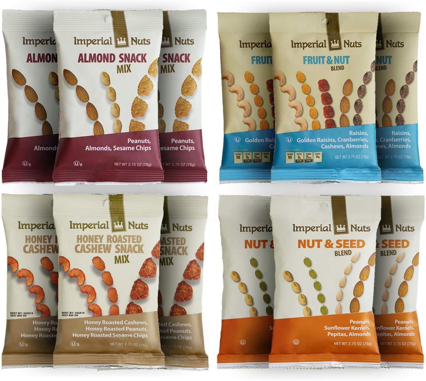 Imperial Nuts Grab & Go Nut Snack Packs (12 Packs) with Almonds, Cashews, Dried Fruits, Seeds, Sesame Chips & More – Grab and Go Trail Mix, Fresh & Healthy Assorted Individual Vegan Snacks for School, Office