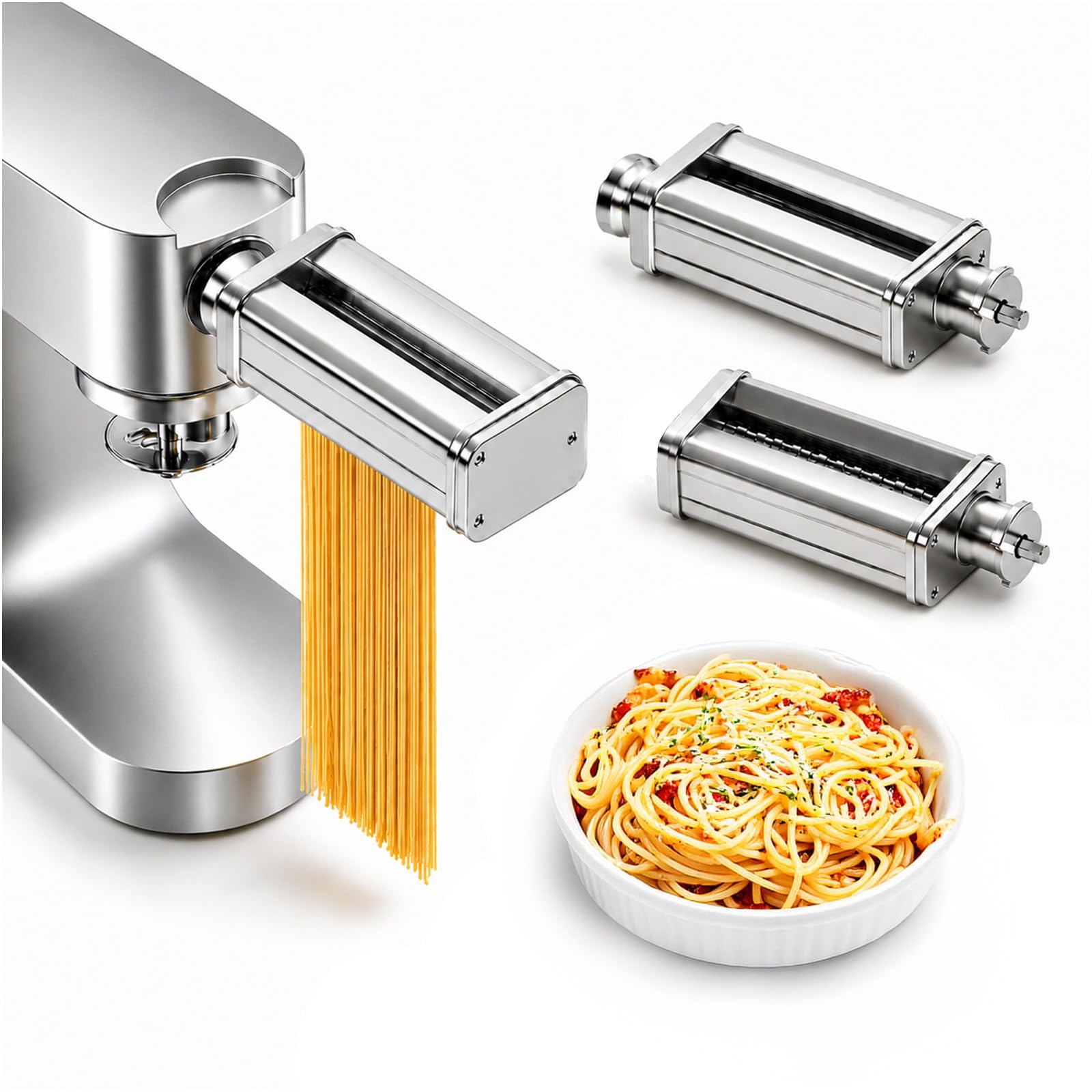 Nudelaufsatz für Kenwood Küchenmaschine 3-teilig – Pasta Roller, Spaghettischneider & Fettuccineschneider – Edelstahl Aufsätze Inklusive Adapter – Küchenmaschinen Zubehör für Kenwood von MMOBIEL