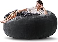 Vista 11 de Puf de 3 pies, puf con relleno, espuma viscoelástica altamente resistente, puf redondo de felpa, mueble para sala moderna, silla de lectura de ocio