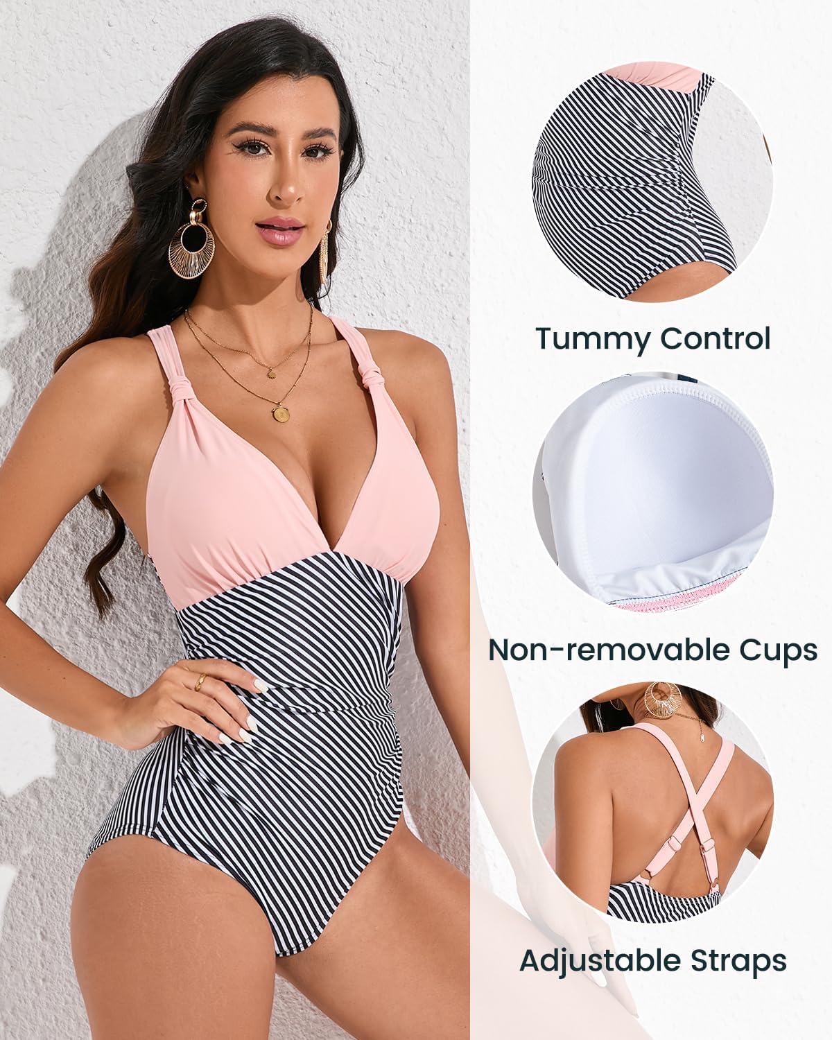 Cromi Womens One Piece Swimsuit Tummy Control Sexy V Neck Slimming Bathing Suits - Image 4