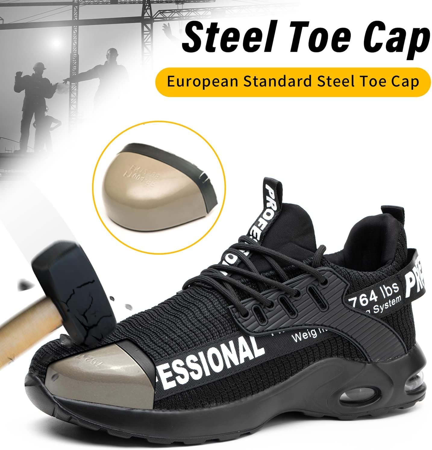 Męskie buty ochronne, lekkie buty robocze, stalowy nosek, damskie, sportowe, antypoślizgowe, Czarny Y92, 44 EU