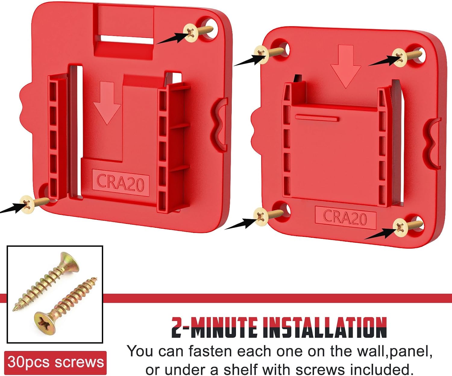 Crivnhar 10 Packs Tool Holder and Battery Mount Holder Compatible for Craftsman 20V, 5 Pack Battery Mounts Rack Fit for 20V Batteries, 5 Pack Drill Tool Hangers Storage Organizer(w/30 Screws)