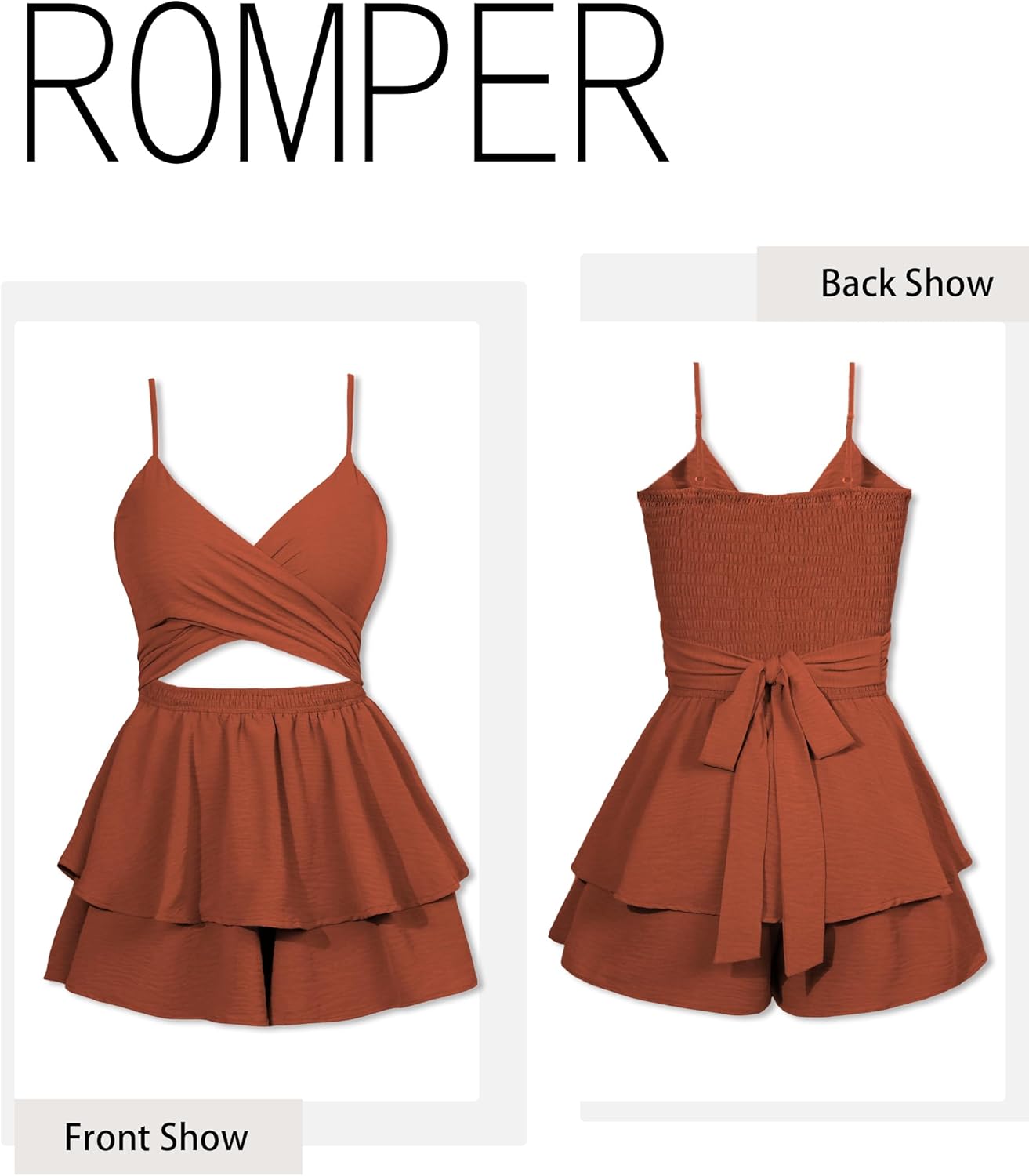 Women's Jumpsuit Sexy V Neck Twist Spaghetti Straps Double Layer Ruffle Hem Mini Short Romper - Image 6