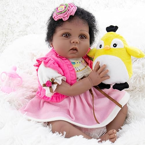 Aori 2.0 Reborn Baby Dolls - Juego de muñecas afroamericanas realistas de 22 pulgadas, extremidades suaves y realistas y cuerpo ponderado