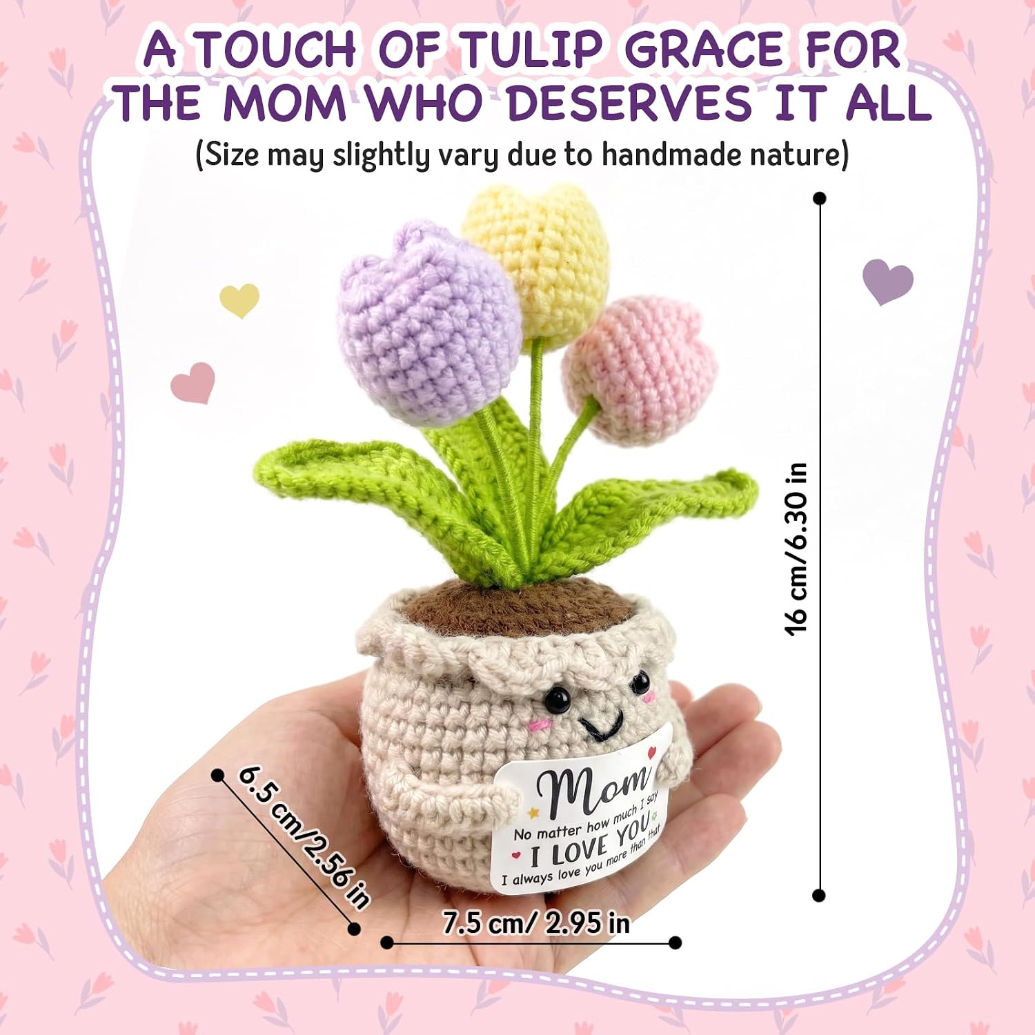 Tiny Detalles Mini Crochet Tulip Flower, Birthday Gifts for Mom from Daughter Son, Valentine Mothers Day for Bonus Mom Step Mama, Cute Flower Crochet for Desk Decor