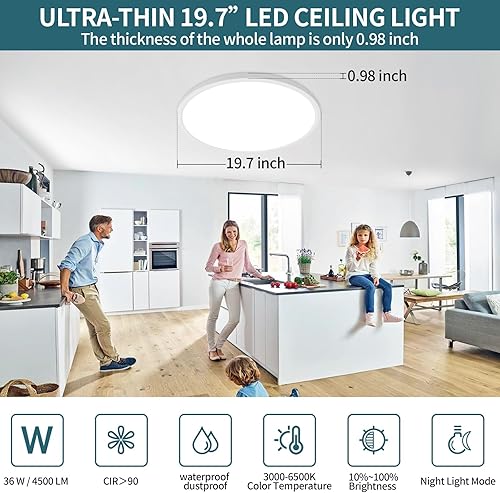 Miniatura 2 de Lámparas LED de techo regulables con control remoto, 15.4 pulgadas, ultrafina y moderna, montaje empotrado, 36 W, 4500 LM, con luz nocturna, para