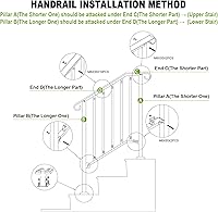 Vista 6 de Pasamanos ajustables para escalones al aire libre, pasamanos #2 para 2 o 3 escalones, pasamanos de hierro forjado mate, riel de escalera con kit