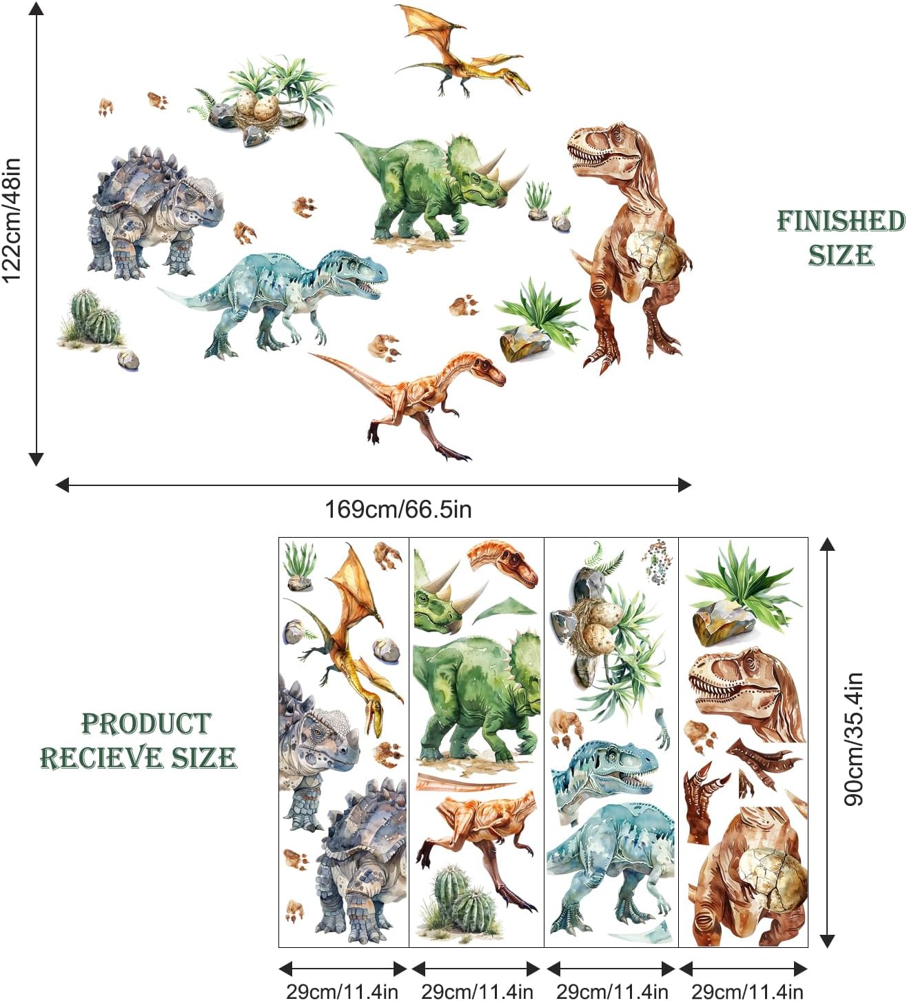 Supzone Dinosaur Wall Decals, Large Dino Wall Stickers Volcano Tropical Plants Cactus Peel and Stick Art Decoration for Boys Girls Kids Classroom Bedroom Toddler Playroom Nursery Room - Image 6