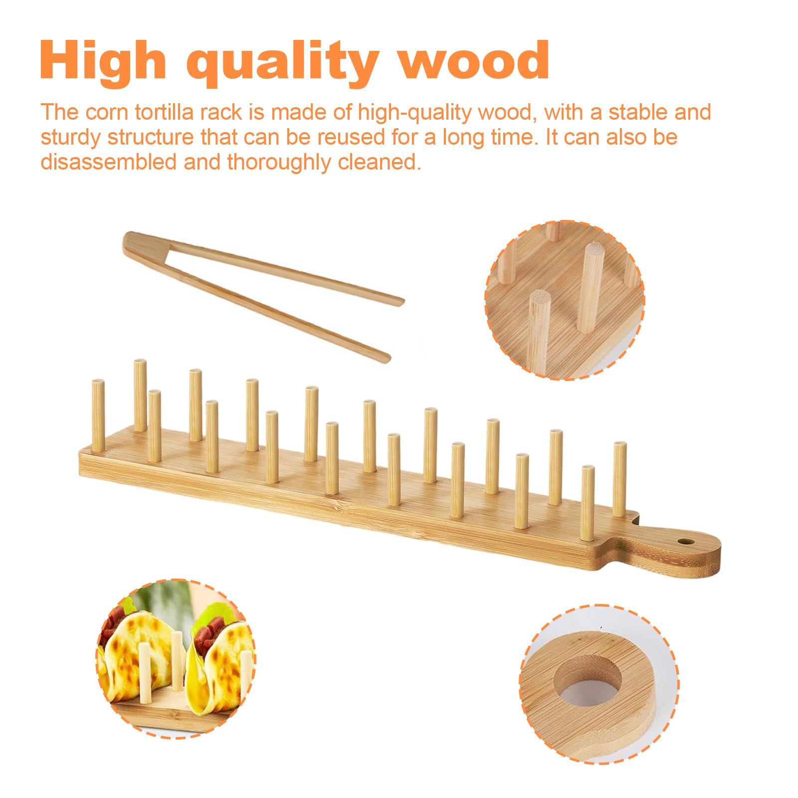 2 Pezzi Supporti Taco in Legno, Porta Tacos, Vassoio per Tacos, Vassoio per Burritos, Struttura Robusta 8 Posti, 2 Pinze Incluse, per Tortillas, Hot Dog, Panini, Torte e Pane