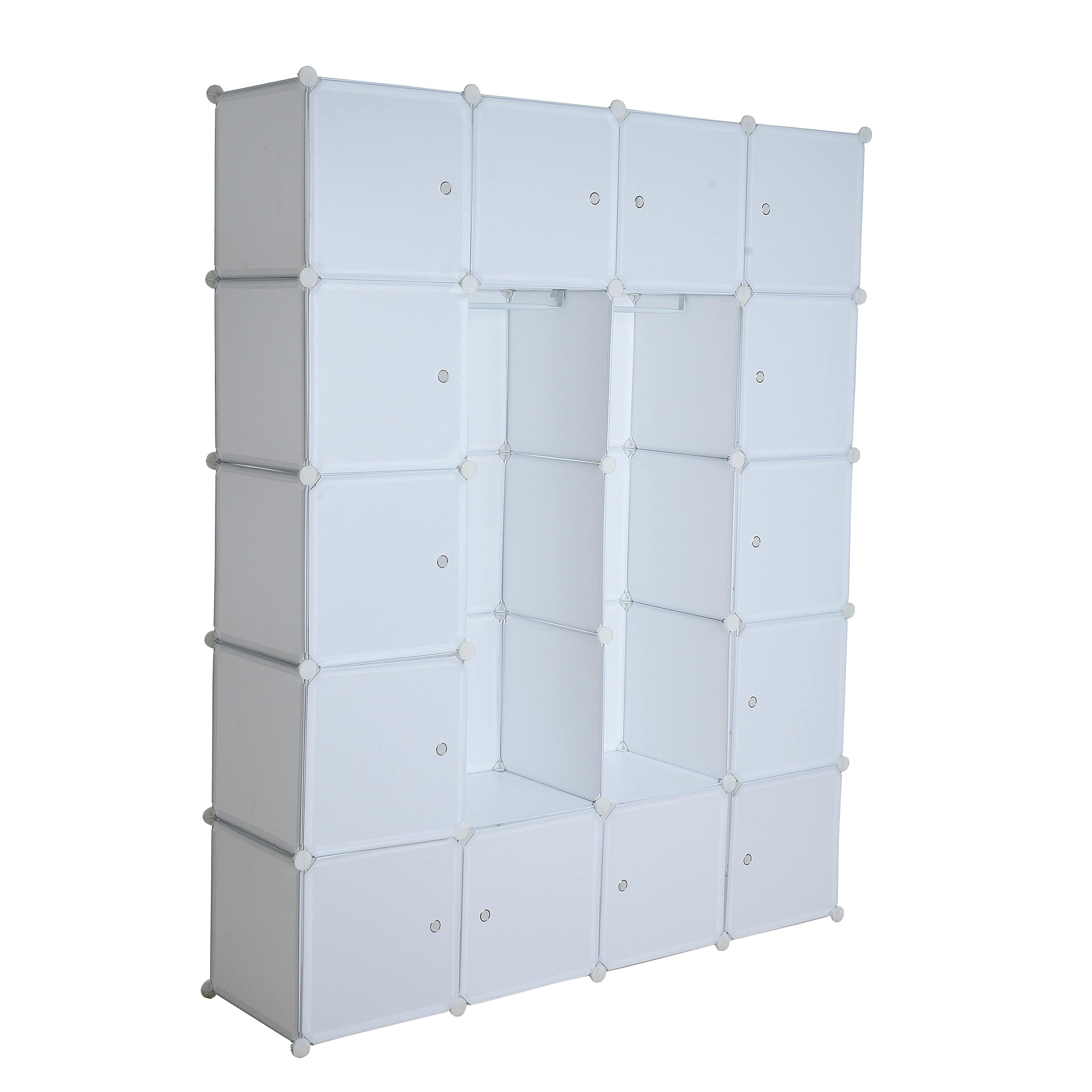 ESTEXO Regalsystem Würfelregal Steckregal mit Kleiderstange DIY Kunststoff Regal Stecksystem Kleiderschrank Weiß