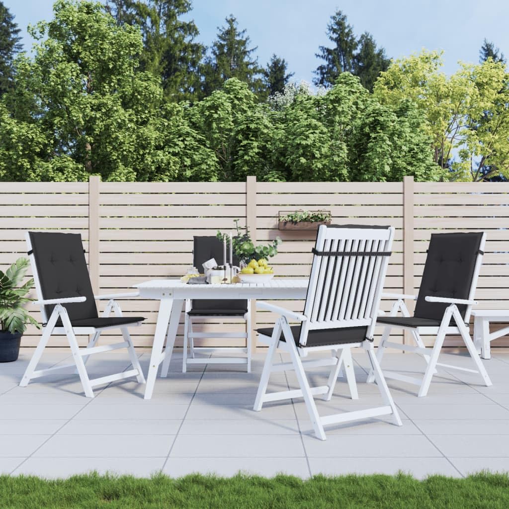 Hochlehner-Auflagen 4er Set, Gartenstuhlauflagen für Hochlehner, 120x50x3 cm Stuhlkissen für Gartenstühle und Sitzmöbel, Schwarz, Polyester, mit Befestigungsbändern