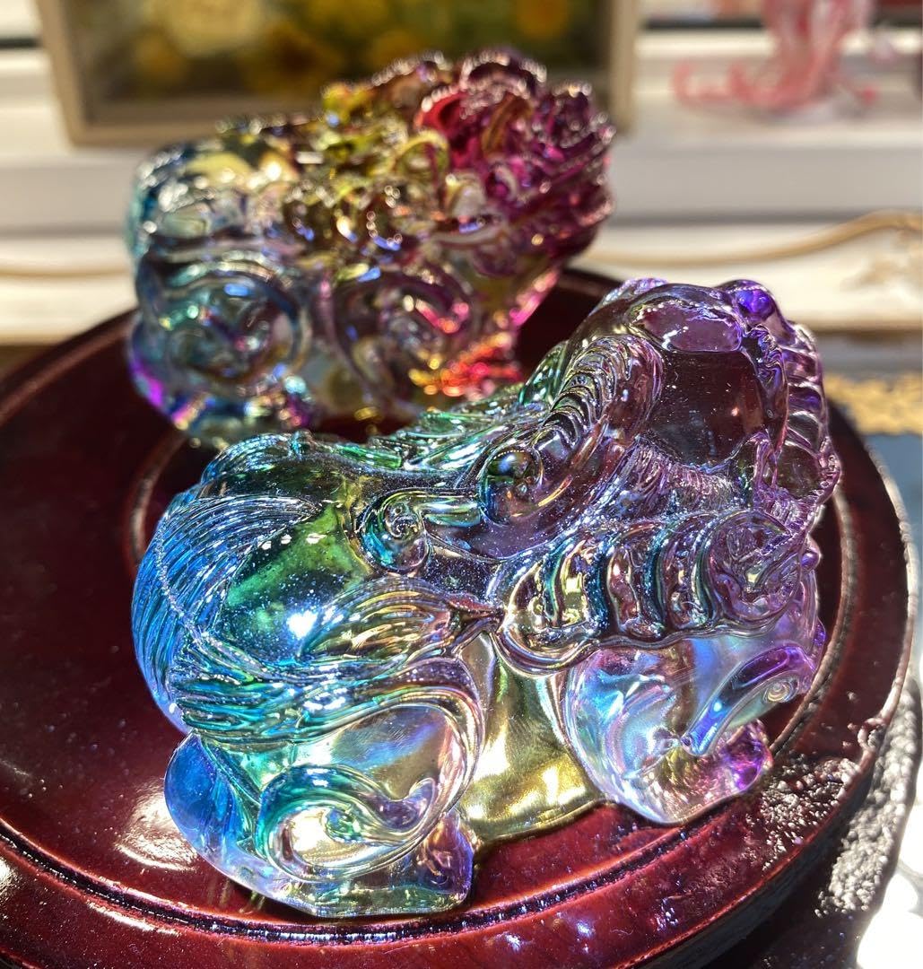 Amazon.co.jp: 瑠璃 ガラス ペア 貔貅 神獣 縁起物 置物 : ホーム