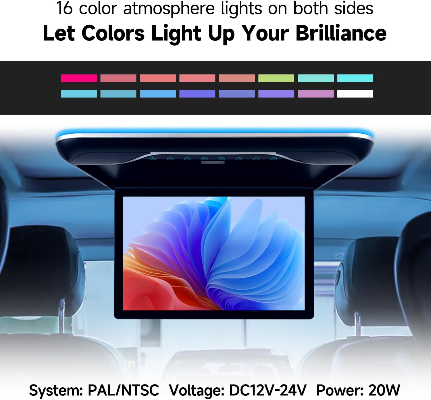 17.1 Inch 16:9 Ultra-Thin FHD Digital TFT Screen 1080P Video Car Overhead Player Roof Mounted Monitor HDMI Port 1920 * 1080 Full High Definition Support IR Headphones (No DVD, No Headphone)