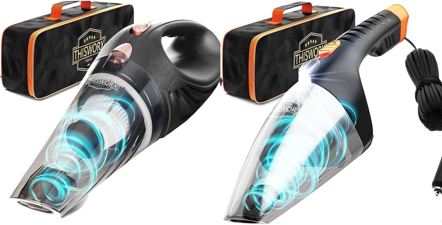 Power Practical Car Vacuum Bundle with 16Ft Cord & LED Light, 2-Pack