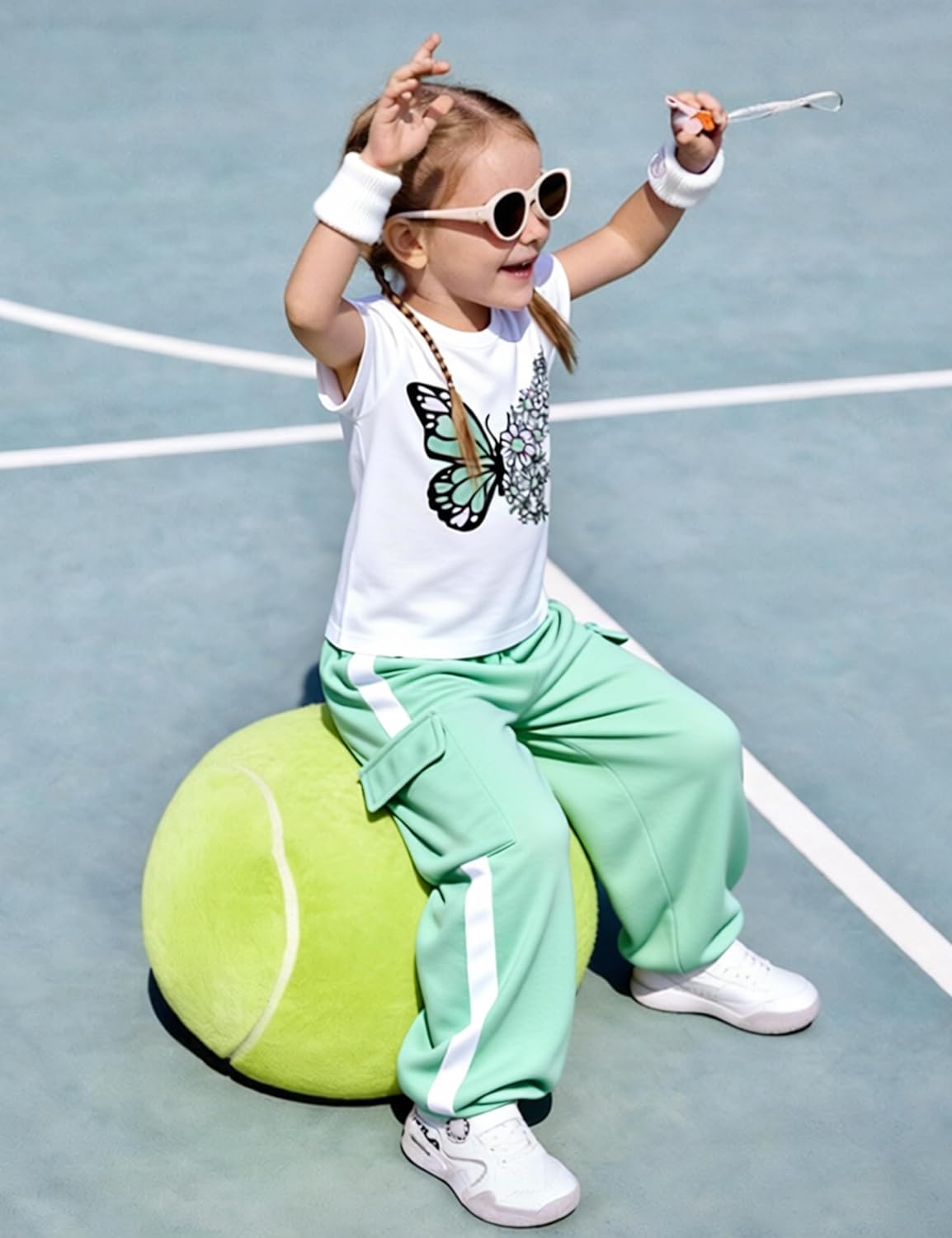 Girls 2 Piece Outfits Kids Short Sleeve T-Shirt Top Cargo Pants Sweatsuit Tracksuit Jogger Sweatpants Sets 4-13Y - Image 4