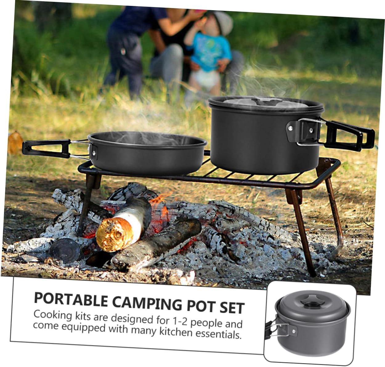 Camping Pot Portable Cooking Utensils for People Outdoor Cooking Gear for Hiking and BBQ