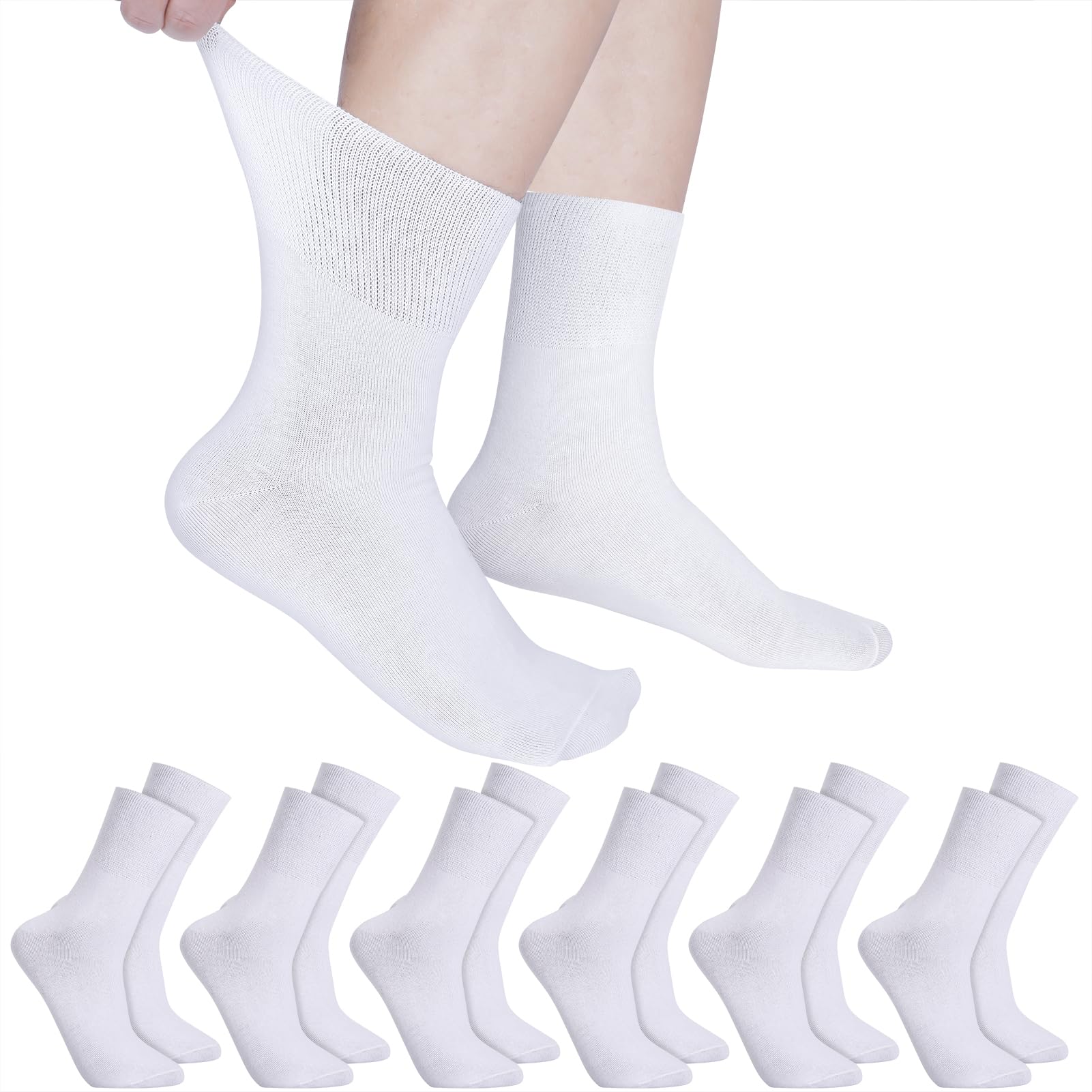 Apricitie 6 Paare Diabetikersocken für Herren Damen, 43-46 ohne Gummibund Komfortbund weit Baumwolle Diabetiker Socken, (Weiß)