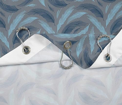 Miniatura 5 de S4Sassy Cortina de ducha de baño repelente al agua de hojas de palma azul con ganchos de anillos de rodillo, 60 x 75 pulgadas