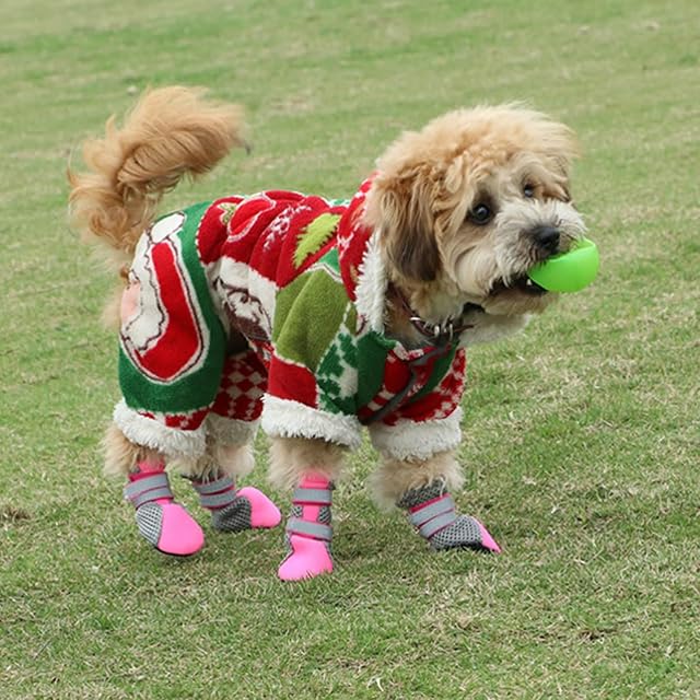 Foto 5 de 7 de Zapatos casuales para mascotas, 4 unidades, con cierre reflectante, antideslizantes, transpirables, de malla