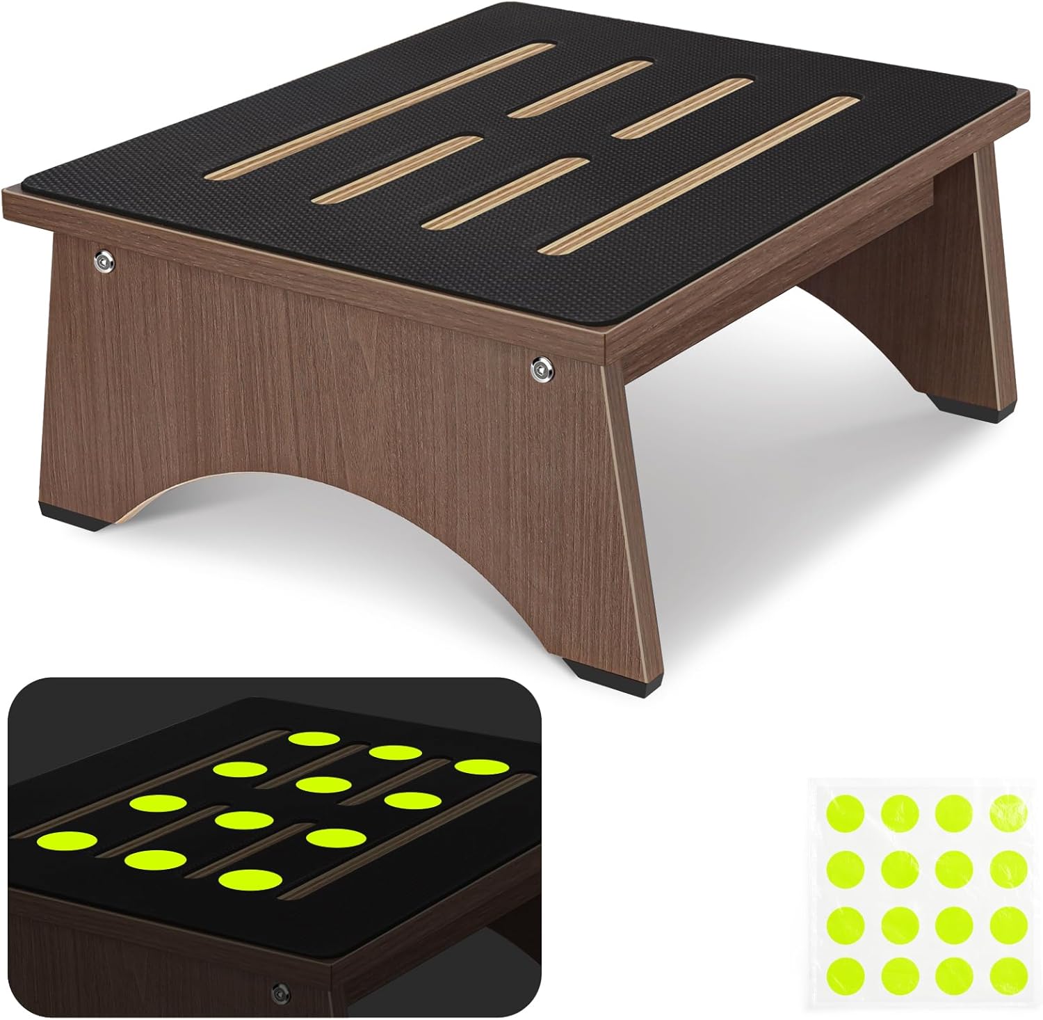 One Step Stool for Adults Seniors with Noctilucent Non-Slip Rubber Stepping Surface, 5.5" Portable Single Wooden Riser, 450 LBS Capacity for Bedroom Kitchen Bathroom, or Bedside, Senior Support -Brown