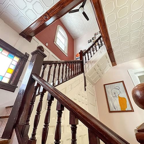 Miniatura 8 de A La Maison Ceilings R01 Bostonian Foam - Azulejo de techo con pegamento (21.6 pies cuadradoscaja), paquete de 8, color blanco liso