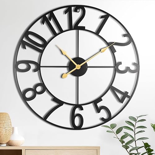 Relojes de pared grandes de 24 pulgadas para decoración de sala de estar, relojes de pared silenciosos sin tictac, funciona con pilas, reloj de
