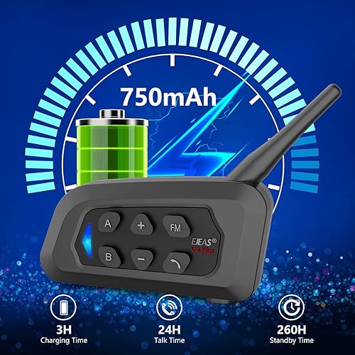 Miniatura 6 de EJEAS V4Plus - Casco de motocicleta con intercomunicador Bluetooth, intercomunicador para casco de moto, 2 ciclistas de 3,937.0 ft, 4 ciclistas de