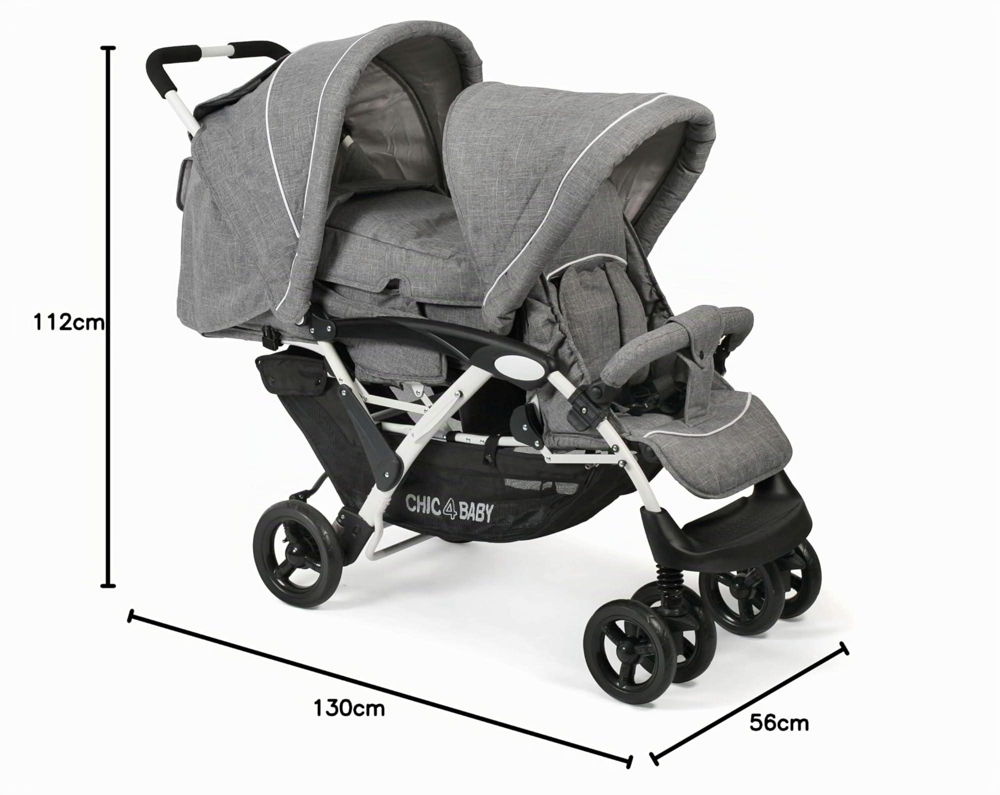 CHIC 4 BABY - Passeggino gemellare DUO con borsa e parapioggia, passeggino per due fratelli