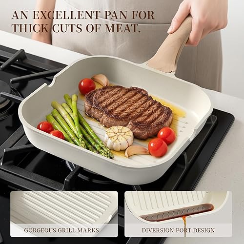 Miniatura 4 de Kikcoin Juego de 16 ollas y sartenes antiadherentes de cerámica, juego de cocina de inducción, no tóxico, saludable, antiadherente con sartén para