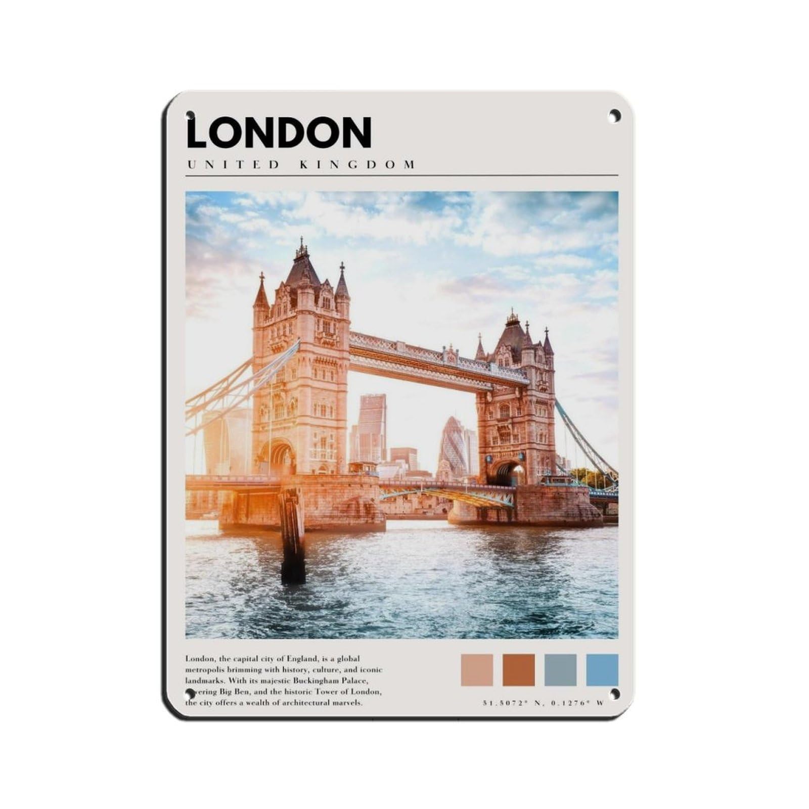 London Tower Bridge Poster London Art Retro Poster Metal Tin Sign Chic Art Retro Iron Painting Bar People Cave Cafe Family Garage Poster Wall Decoration 12x16inch(30x40cm)