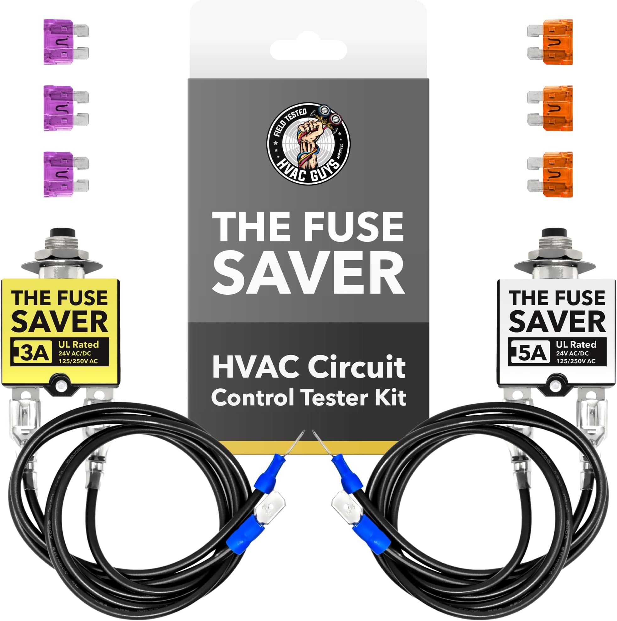 HVAC Guys - The Fuse Saver | HVAC Circuit Tester | 3 AMP & 5 AMP Fuses | Fuse Tester for Circuit Breaker - UL Rated 24V AC/DC & 125/250V AC